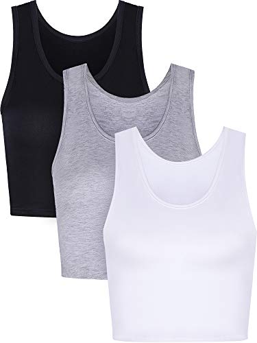 Boao 3 Stück Damen Crop Tank Top Baumwolle Basic ärmellos kurz Sport Crop Top für Damen tragen - - Groß von Boao