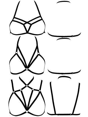 Boao 3 Stücke Damen Strappy Harness Aushöhlen Körper Cross Cage BH Cupless Dessous für Damen Mädchen Liefert (Stil Set 2) von Boao