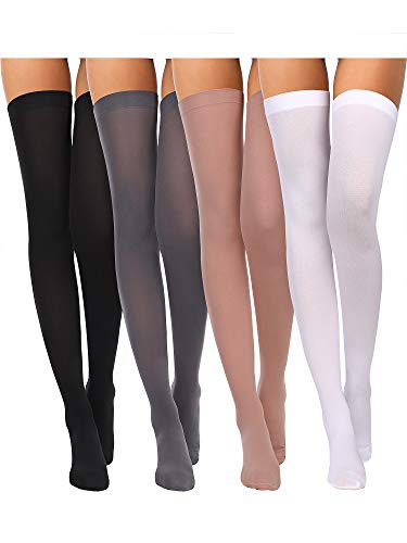 Boao 4 Paar Damen Seide Oberschenkel Hohe Strümpfe Nylon Socken für Frauen Halloween Cosplay Kostüm Party Strumpfhosen Zubehör, Dunkle Farben, Small von Boao