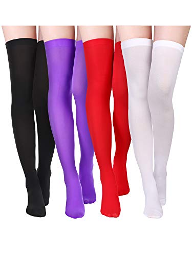 Boao 4 Paare Damen Seiden Kniestrümpfe Hohe Strümpfe Nylon Kniestrümpfe für Damen Halloween Cosplay Kostüm Party Zubehör (Farbe Set 4) von Boao