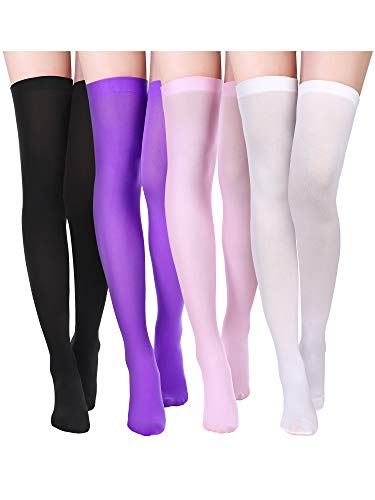 Boao 4 Paare Damen Seiden Kniestrümpfe Hohe Strümpfe Nylon Kniestrümpfe für Damen Halloween Cosplay Kostüm Party Zubehör (Farbe Set 6) von Boao