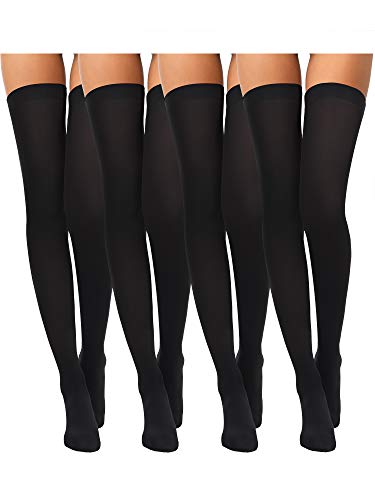 Boao 4 Paare Damen Seiden Oberschenkel Hohe Strümpfe Nylon Socken für Damen Halloween Cosplay Kostüm Party Zubehör (Schwarz, F Größe) von Boao