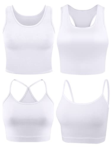 Boao Bauchfreies Oberteil für Damen, Basic-Tops, Workout-Tops, Spaghettiträger-Tank-Tops, ärmellos, Racerback, Cami für Sport, Fitnessstudio, 4-teilig, Weiss/opulenter Garten, Klein von Boao