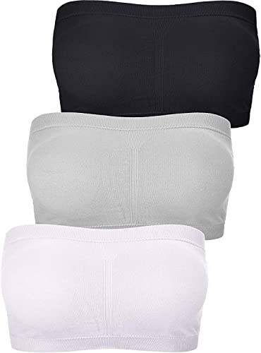 Boao Bandeau-BH für Damen, 3-teilig, gepolstert, trägerlos, Brarette, weicher BH, nahtlos, Bandeau, Röhrenoberteil, verschiedene Größen, Schwarz, Weiß, Grau, Large von Boao