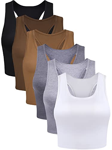 Boao Basic Tank-Tops, ärmellos, Racerback, Sport, bauchfrei, für Damen, Mädchen, zum Tragen im Alltag, 6 Stück, Large von Boao