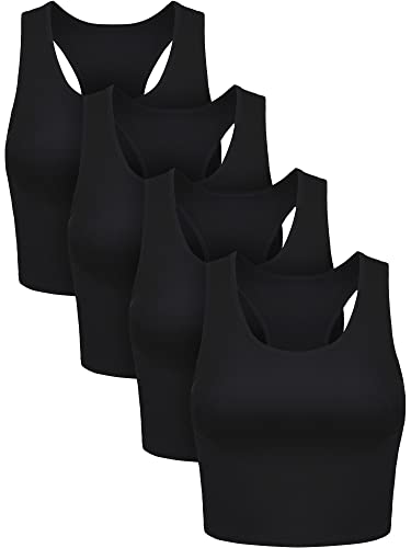BOAO Bauchfreies Basic-Tanktop für Damen, ärmellos, Racerback-Design, Sporttop, 4 Stück, Schwarz, Groß BOAO Bauchfreies Basic-Tanktop für Damen, ärmellos, Racerback-Design, Sporttop, 4 Stück, Schwarz, Groß von Boao