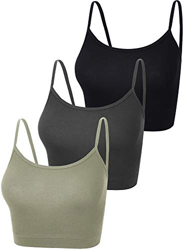 Boao Crop-Bustier mit Spaghetti-Trägern, Tanktop, ärmellos, bauchfreies Oberteil für Damen, Sport, 3 Stück, Schwarz, Dunkelgrau, Grün, XX-Large von Boao