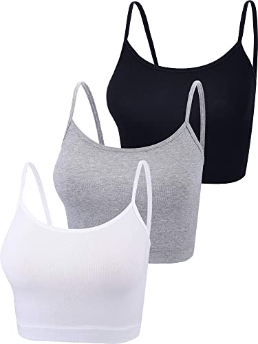 Boao Crop-Bustier mit Spaghetti-Trägern, Tanktop, ärmellos, bauchfreies Oberteil für Damen, Sport, 3 Stück, Schwarz, Weiß, Grau, X-Groß von Boao