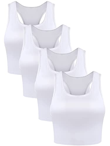 Boao 4 Stück Basic Crop Tank Tops Ärmellos Racerback Crop Sport Top für Damen, Weiss/opulenter Garten, XX-Large von Boao