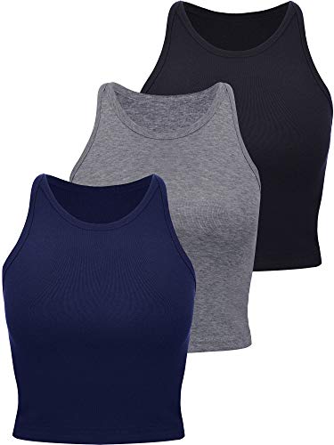 Boao Damen Baumwolle Kurz Sport Crop Tank Top (Schwarz, Dunkelgrau, Marineblau, L) von Boao