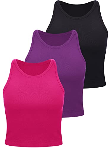 Boao Damen Baumwolle Kurz Sport Crop Tank Top (Schwarz, Rosig, Lila, M) von Boao