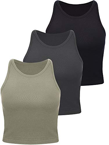 Boao Damen Baumwolle Kurz Sport Crop Tank Top (Schwarz, Tiefgrau, Oliv, M) von Boao