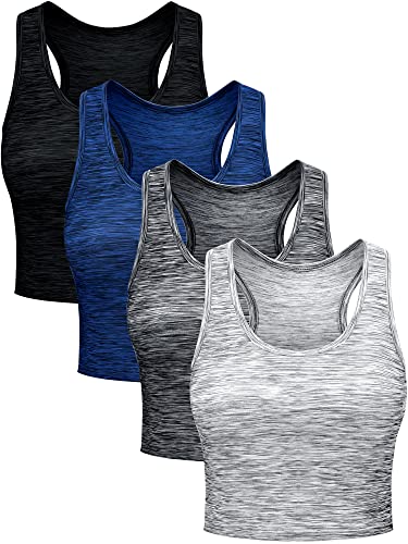 Boao bauchfreie Tanktops für Damen, ärmellos, Racerback-Design, Sporttop, 4 Stück, Schwarz, Blau, Braun, Weiß, Klein von Boao