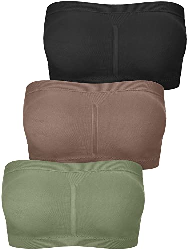 Damen Bandeau BH Gepolsterter Trägerloser Bralette-BH Nahtloser Bandeau Tube Top BH, Schwarz, Dunkelgrün, Braun, Large von Boao