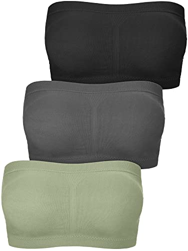 Damen Bandeau BH Gepolsterter Trägerloser Bralette-BH Nahtloser Bandeau Tube Top BH, Schwarz, Grün, Grau., Large von Boao