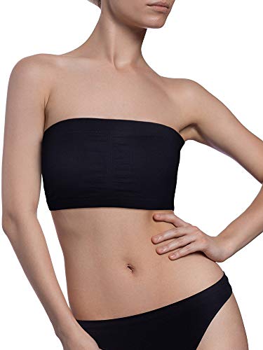 Damen Bandeau BH Gepolsterter Trägerloser Bralette-BH Nahtloser Bandeau Tube Top BH, Schwarz, Medium von Boao