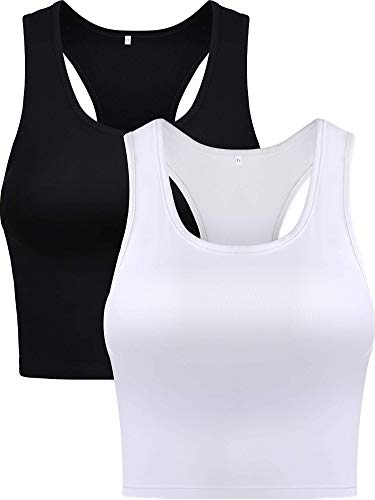 Damen Crop Tank Top Baumwolle Basic Ärmellos Racerback Kurz Sport Crop Top für Damen Mädchen Tägliches Tragen (Farbe Set 2, Medium) von Boao