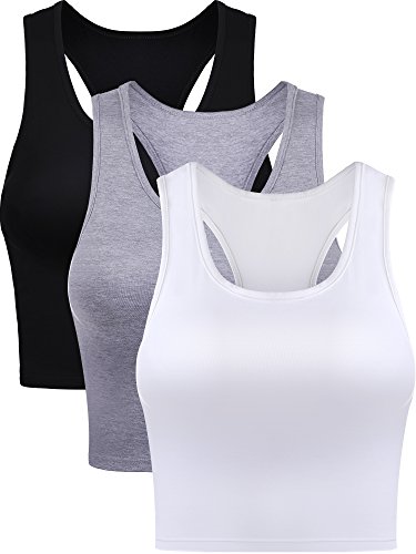 Damen-Crop-Tops, Workout-Tops, Basic-Tanktops, ärmellos, Racerback, Sport, Fitnessstudio, Teenager, Mädchen, 3 Stück, Schwarz, Weiß, Grau, X-Groß von Boao