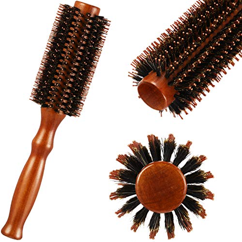 Wildschwein Borsten Rund Bürste Runde Haarbürste Holzgriff Styling Bürste Antistatisch Quiff Roller Haarkamm für Frauen und Männer, Glätten, Locken, Nasses und Trockenes Haar von Boao