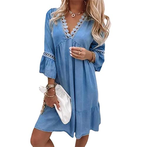 Boapond Damen Kleider Strandkleid Lockeres Boho Kleider Sommerkleider Mini Kleider Blumenkleid Tunika T-Shirt Kleid Swing Kleider von Boapond