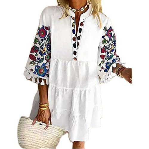 Boapond Damen Kleider Strandkleid Lockeres Boho Kleider Sommerkleider Mini Kleider Blumenkleid Tunika T-Shirt Kleid Swing Kleider von Boapond