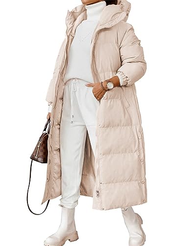 Boapond Damen Mäntel Damen Wintermantel Damen Warmer Lang Jacke Elegant Outdoor Steppmantel Lang mit Kapuze Baumwolljacke Winterparka Mantel von Boapond