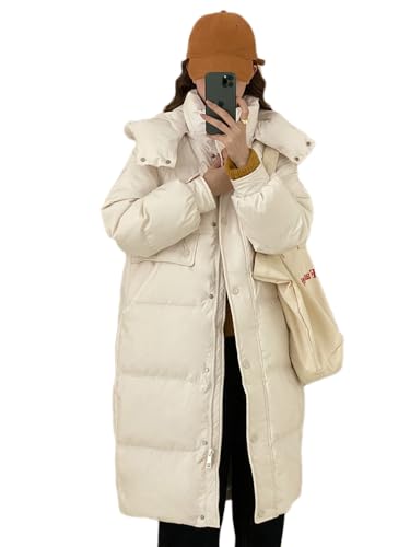 Boapond Damen Wintermantel Damen Warmer Lang Jacke Elegant Outdoor Steppmantel Lang mit Kapuze Baumwolljacke Winterparka Mantel von Boapond