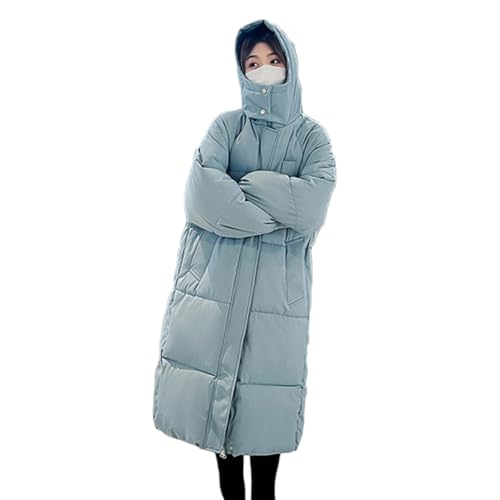 Boapond Damen Wintermantel 3XL Blau Elegant Lang mit Kapuze Quilted Locker Multifunktionale Taschen Reißverschluss Polyester Synthetik Damen Mantel von Boapond