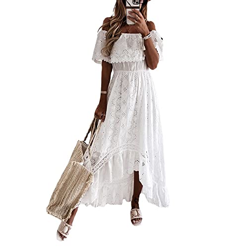 Boapond Damen Sommerkleid V-Ausschnitt Retro Sommer Spitzen Strandkleid Maxi Kleider Ärmellos Kleider Damen Knielang Boho Elegant Casual A-Linie Kleid Lose von Boapond