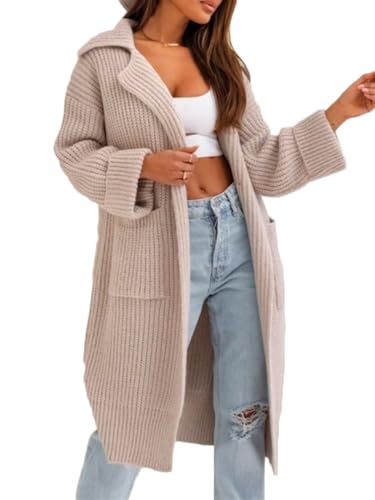 Boapond Damen Strickjacke Lang Cardigan Casual Strickmantel mit Taschen Sweater Elegant Damen Langarm Schulterjacke von Boapond