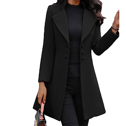 Boapond Damen Winter Blazer Mantel Warme ÜBergangsjacke Einfarbig Blazer Langen Wollmantel Blazer Jacke Herbst Winter Jacke Wintermantel Damen Lang Einfarbig Outwear von Boapond