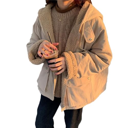 Boapond Damen Winterjacke Damen Warmer Winter Wendejacke Kurzmantel mit Fellkapuze Fleece Gefütterter Doppelseitige Winterparka Damen Wintermantel Jacke Outdoorjacke von Boapond