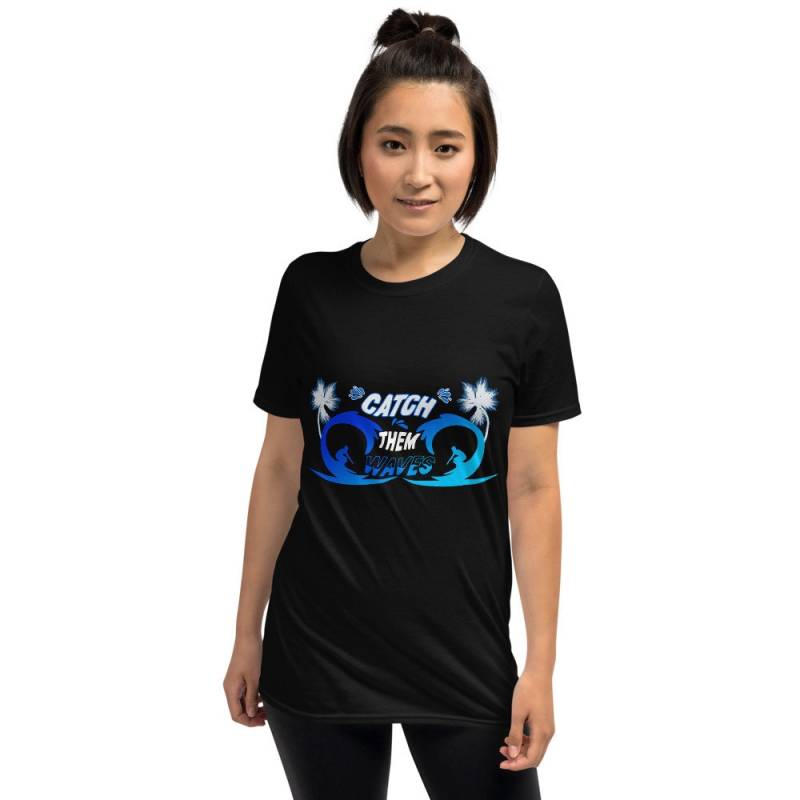 Surfen Surfer Catch Them Waves Palmen Wellen Kurzärmeliges Unisex-T-Shirt Surfen Surfer Catch Them Waves Palmen Wellen Kurzärmeliges Unisex-T-Shirt von BoardsportsMerch