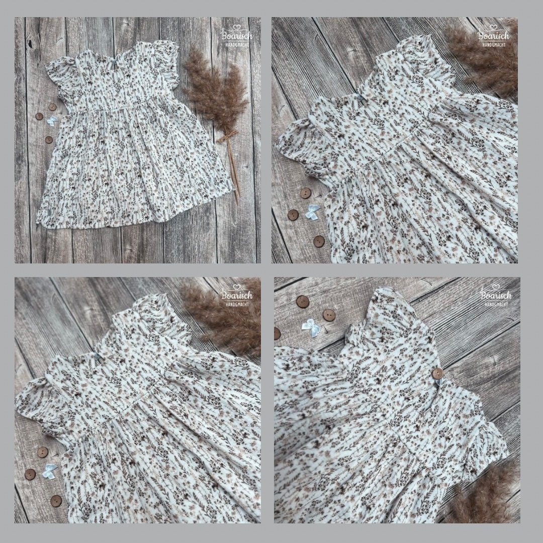 Musselinkleid Sommer "Trockenblumen" Mit Rüschenärmeln von Boarischhandgmacht