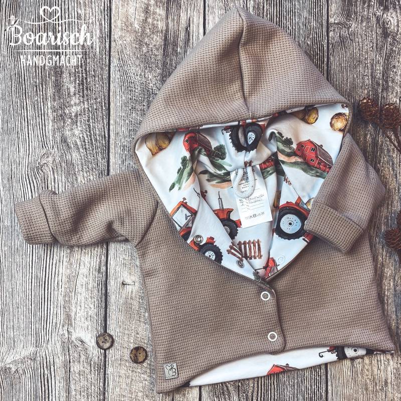 Übergangsjacke Bulldog/Traktor Waffeljersey Sand Babys/Kinder von Boarischhandgmacht