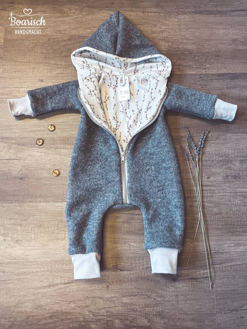 Walkoverall "Grau Weidenzweige" Babys/Kinder Mit/Ohne Umschlagbündchen von Boarischhandgmacht