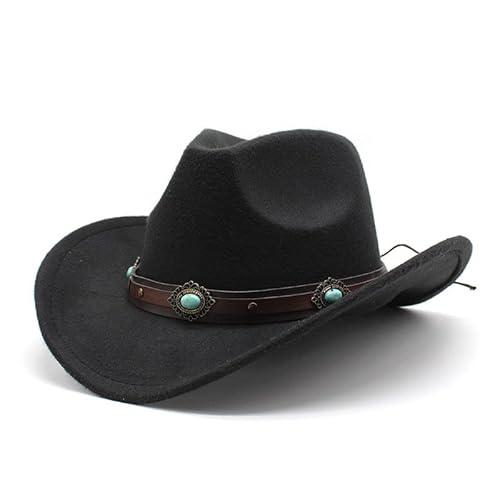 Klassische Wolle Cowboy Hut für Männer und Frauen Herbst Winter Western Style Filz Hut mit Riemen Design Dekorative Saphir Band Outdoor Sonnenhut von Boarle