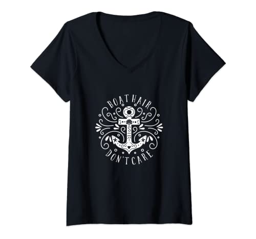 Damen Boat Hair Don't Care Anker Grafik Lustiges Bootfahren T-Shirt mit V-Ausschnitt Damen Boat Hair Don't Care Anker Grafik Lustiges Bootfahren T-Shirt mit V-Ausschnitt von Boat Hair Don't Care Funny Boating Tee Designs