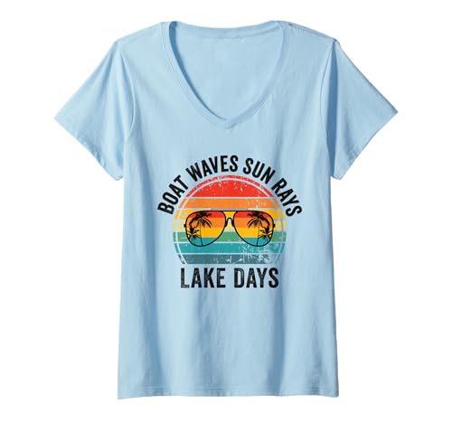 Damen Boot Waves Sun Rays Lake Days, Funny Summer Beach Vacation T-Shirt mit V-Ausschnitt Damen Boot Waves Sun Rays Lake Days, Funny Summer Beach Vacation T-Shirt mit V-Ausschnitt von Boat Waves Sun Rays Lake Days Adventure Vibes