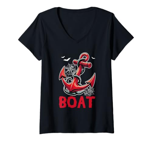 Damen Boat Halloween Anchor Costume Cruise Ship Boat Lover Kids T-Shirt mit V-Ausschnitt von Boating Halloween Costume