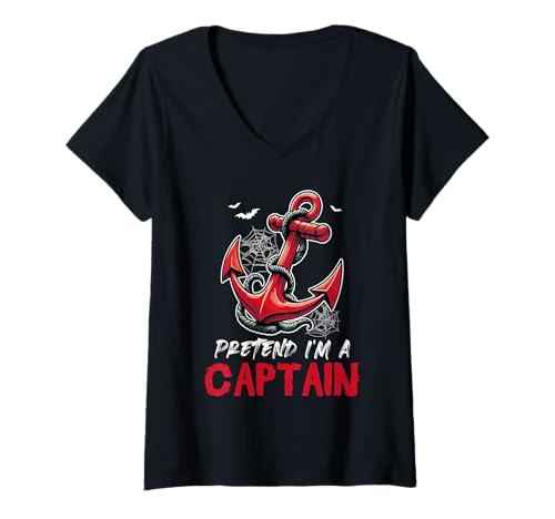 Damen Pretend A Captain Halloween Cosplay Costume Anchor Lover Kid T-Shirt mit V-Ausschnitt Damen Pretend A Captain Halloween Cosplay Costume Anchor Lover Kid T-Shirt mit V-Ausschnitt von Boating Halloween Costume