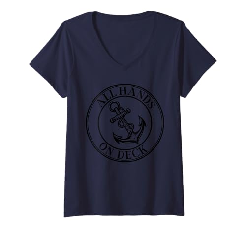 Damen All Hands On Deck | Lustiges Bootfahren T-Shirt mit V-Ausschnitt Damen All Hands On Deck | Lustiges Bootfahren T-Shirt mit V-Ausschnitt von Boating and Marine Apparel & Accessories