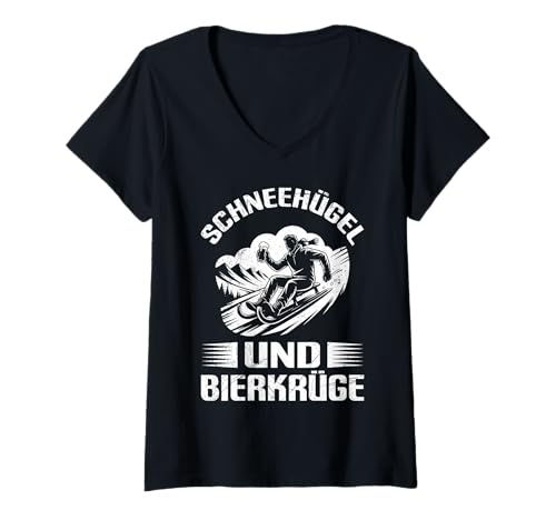 Damen Rodel Piste SCHNEEHÜGEL UND BIERKRÜGE LUSTIG Schlitten T-Shirt mit V-Ausschnitt Damen Rodel Piste SCHNEEHÜGEL UND BIERKRÜGE LUSTIG Schlitten T-Shirt mit V-Ausschnitt von Bob Fahrer Shirt Schlitten Training Rodel Piste