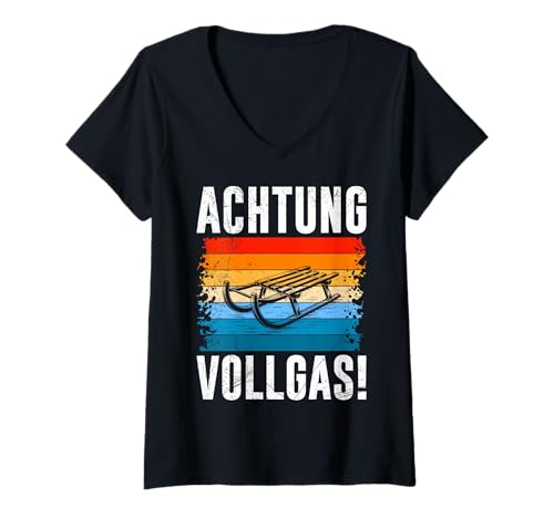 Damen Schlitten Achtung VOLLGAS! LUSTIG Rodel Piste T-Shirt mit V-Ausschnitt Damen Schlitten Achtung VOLLGAS! LUSTIG Rodel Piste T-Shirt mit V-Ausschnitt von Bob Fahrer Shirt Schlitten Training Rodel Piste