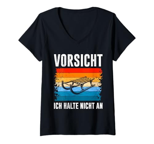 Damen Schlitten Training Vorsicht ICH Halte Nicht AN Bob Fahrer T-Shirt mit V-Ausschnitt Damen Schlitten Training Vorsicht ICH Halte Nicht AN Bob Fahrer T-Shirt mit V-Ausschnitt von Bob Fahrer Shirt Schlitten Training Rodel Piste