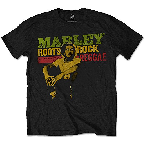 Bob Marley Herren Roots, Rock, Reggae T-Shirt, Schwarz (Black Black), Medium von Rockoff Trade