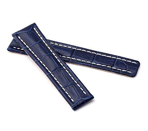 Bob Herren Faltschließband Alligator Style kompatibel Breitling 22/18 mm dunkelblau von Bob