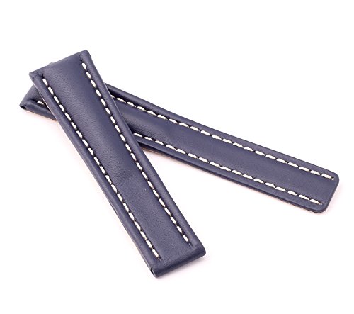 Bob Herren Faltschließband Kalbsleder kompatibel Breitling 22/20 mm dunkelblau von Bob