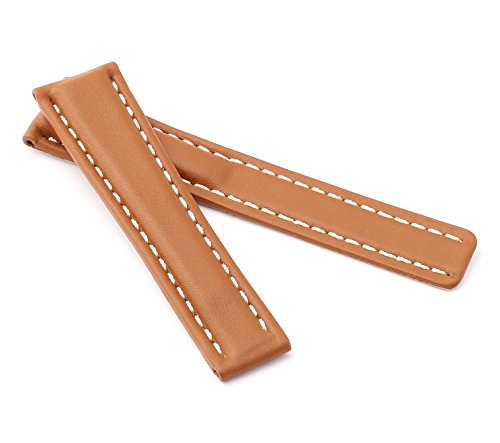 Bob Herren Faltschließband Kalbsleder kompatibel Breitling 24 mm hellbraun von Bob