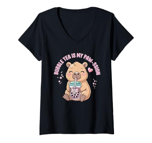 Damen Kawaii Boba Tea Capybara Bubble Tea ist Meine Leidenschaft T-Shirt mit V-Ausschnitt Damen Kawaii Boba Tea Capybara Bubble Tea ist Meine Leidenschaft T-Shirt mit V-Ausschnitt von Boba Lover Bubble Tea Kawaii Apparel